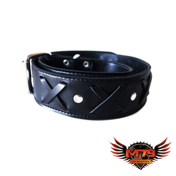 Cinturón de cuero negro con tiras cruzadas C61