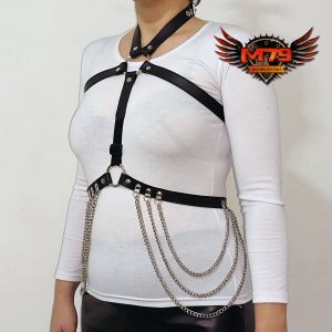 Arnés de cuero negro liso con cadenas colgadas G5